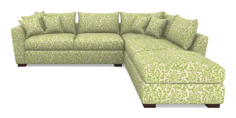 Product photograph of Hambledon Corner Sofa Lhf Combi Unit And Stool In V A Brompton Collection - Floral Scroll - Lime from Sofas and Stuff Limited