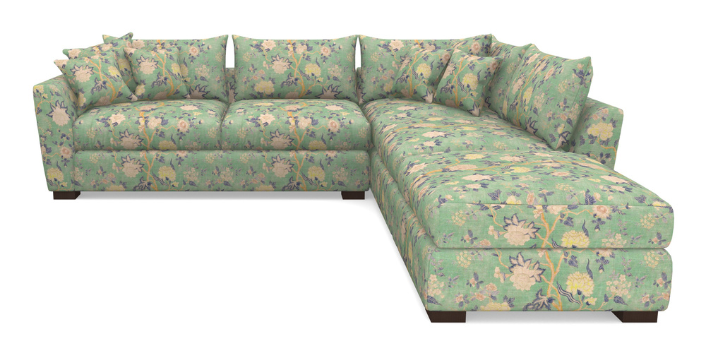 Product photograph of Hambledon Corner Sofa Lhf Combi Unit And Stool In Floral Linen - Even So Verde from Sofas and Stuff Limited