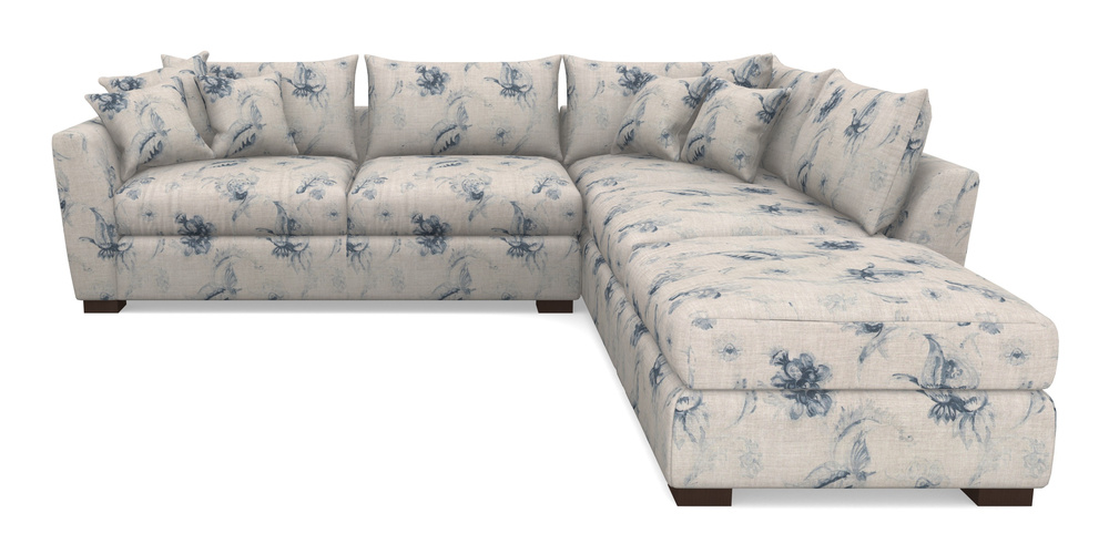 Product photograph of Hambledon Corner Sofa Lhf Combi Unit And Stool In Floral Linen - Lela Mystery Indigo from Sofas and Stuff Limited