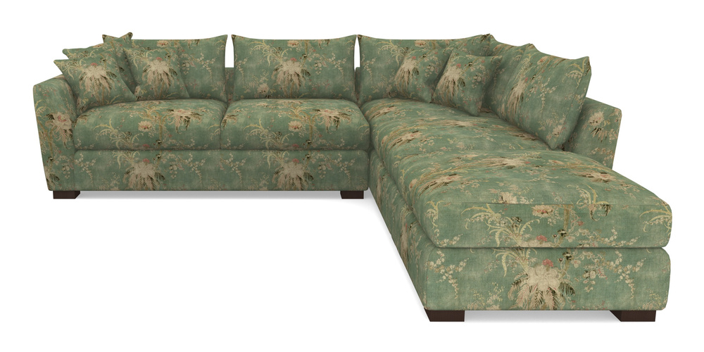 Product photograph of Hambledon Corner Sofa Lhf Combi Unit And Stool In Floral Linen - Zefferino Emerald from Sofas and Stuff Limited