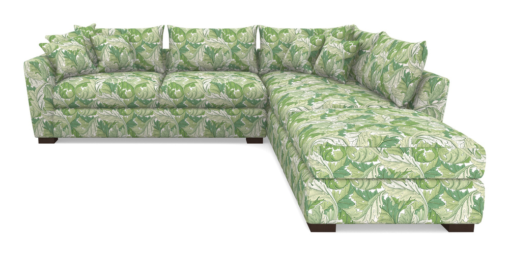 Product photograph of Hambledon Corner Sofa Lhf Combi Unit And Stool In William Morris Collection - Acanthus - Leaf Green from Sofas and Stuff Limited