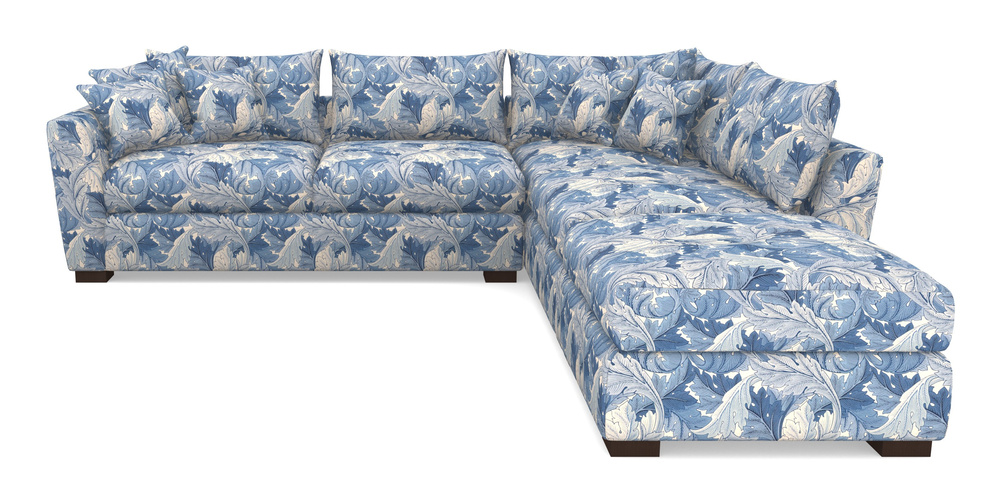 Product photograph of Hambledon Corner Sofa Lhf Combi Unit And Stool In William Morris Collection - Acanthus - Woad from Sofas and Stuff Limited