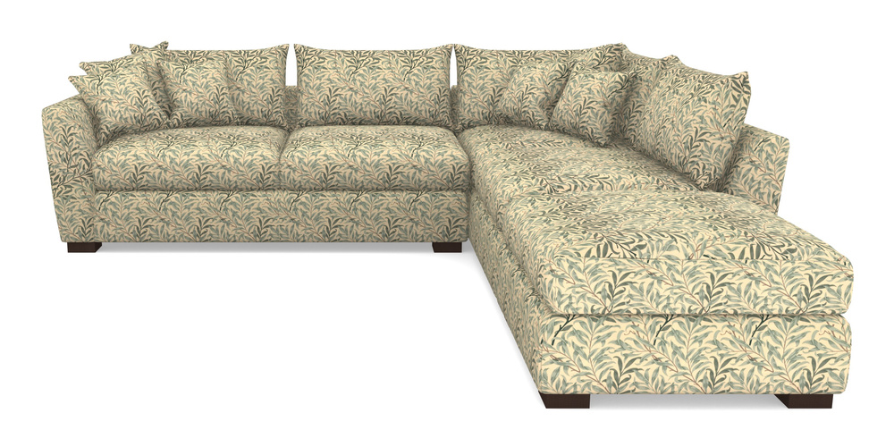 Product photograph of Hambledon Corner Sofa Lhf Combi Unit And Stool In William Morris Collection - Willow Boughs - Cream Pale Green from Sofas and Stuff Limited