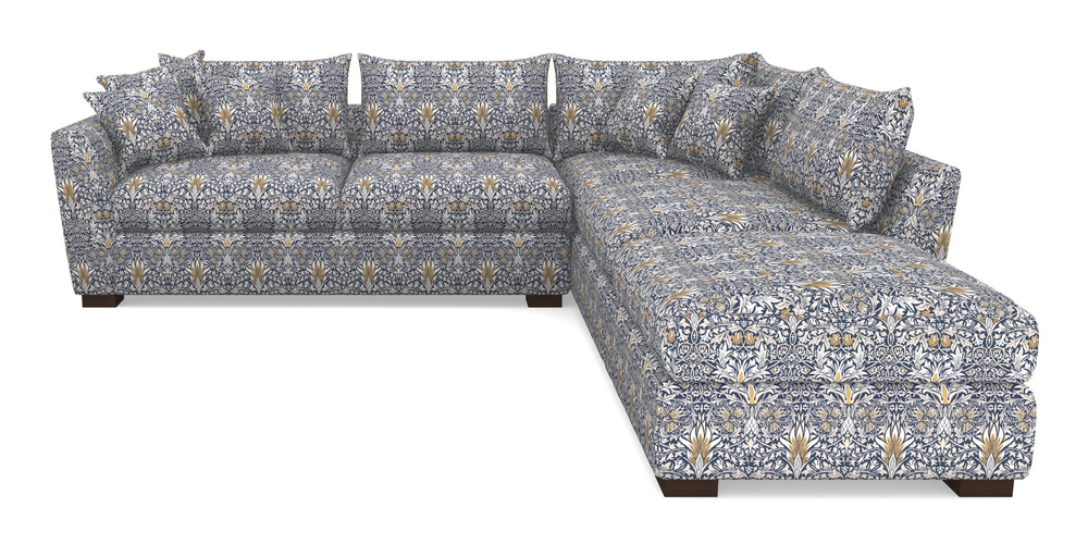 Product photograph of Hambledon Corner Sofa Lhf Combi Unit And Stool In William Morris Collection - Snakeshead - Indigo Hemp from Sofas and Stuff Limited