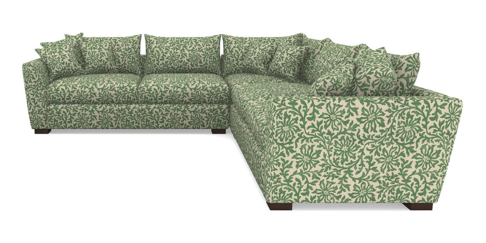 Product photograph of Hambledon Corner Sofa Large Corner Group In V A Brompton Collection - Floral Scroll - Basil from Sofas and Stuff Limited