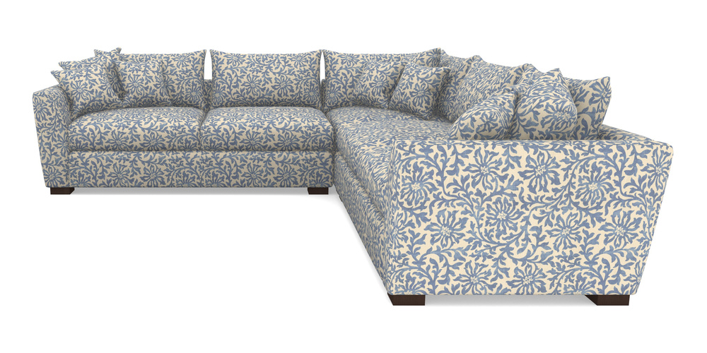 Product photograph of Hambledon Corner Sofa Large Corner Group In V A Brompton Collection - Floral Scroll - Morning Blue from Sofas and Stuff Limited