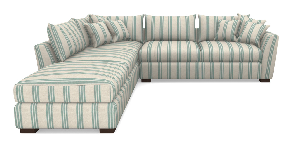 Product photograph of Hambledon Corner Sofa Rhf Combi Unit And Stool In Cloth 18 Stripes - Bengal - Basil from Sofas and Stuff Limited