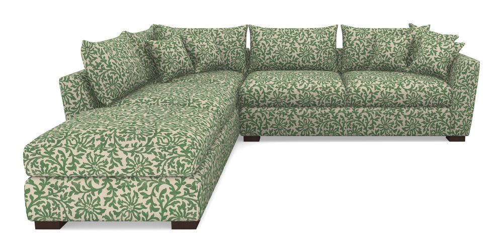 Product photograph of Hambledon Corner Sofa Rhf Combi Unit And Stool In V A Brompton Collection - Floral Scroll - Basil from Sofas and Stuff Limited