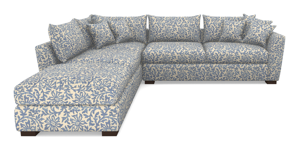 Product photograph of Hambledon Corner Sofa Rhf Combi Unit And Stool In V A Brompton Collection - Floral Scroll - Morning Blue from Sofas and Stuff Limited