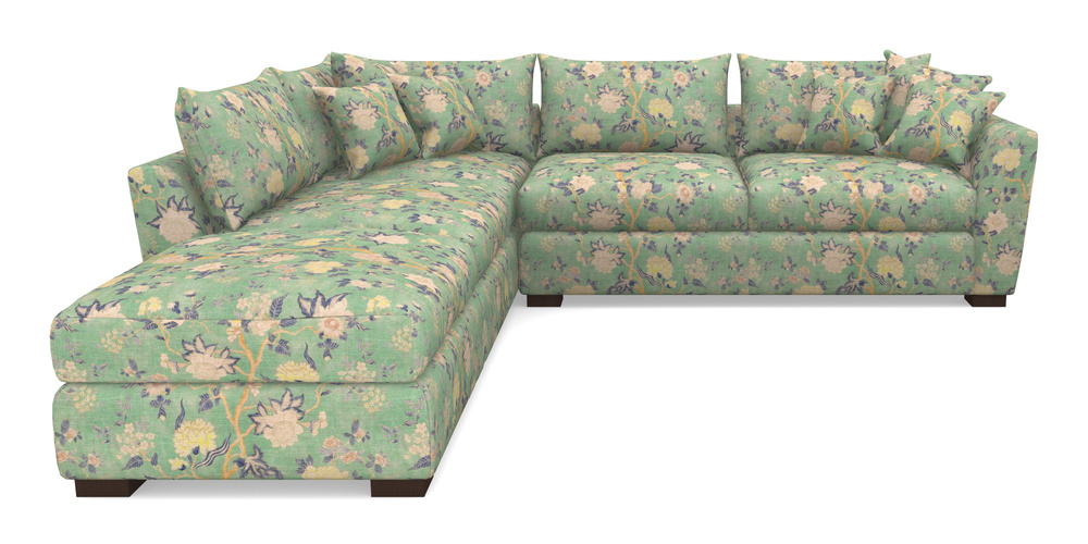 Product photograph of Hambledon Corner Sofa Rhf Combi Unit And Stool In Floral Linen - Even So Verde from Sofas and Stuff Limited