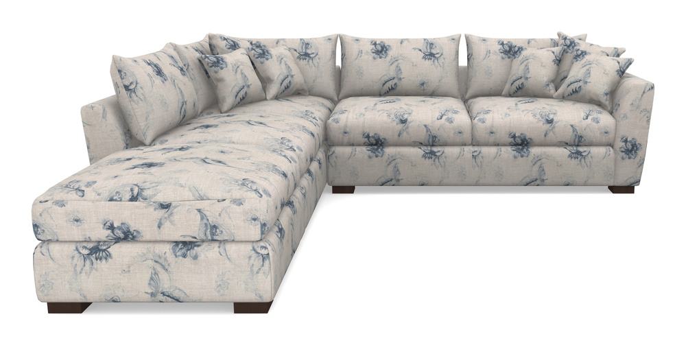 Product photograph of Hambledon Corner Sofa Rhf Combi Unit And Stool In Floral Linen - Lela Mystery Indigo from Sofas and Stuff Limited