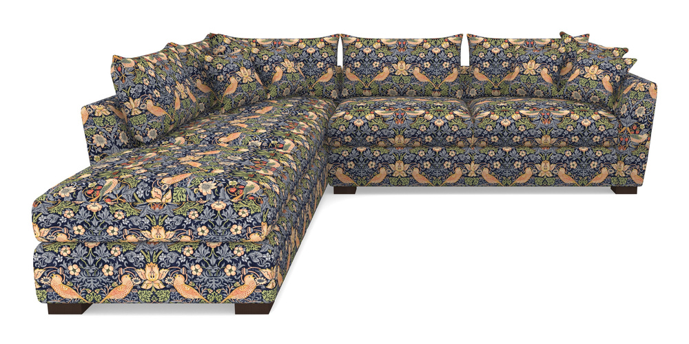 Product photograph of Hambledon Corner Sofa Rhf Combi Unit And Stool In William Morris Collection - Strawberry Thief - Indigo Mineral from Sofas and Stuff Limited