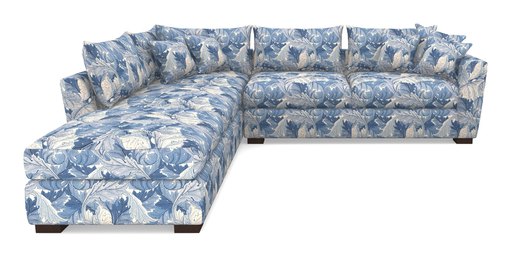 Product photograph of Hambledon Corner Sofa Rhf Combi Unit And Stool In William Morris Collection - Acanthus - Woad from Sofas and Stuff Limited