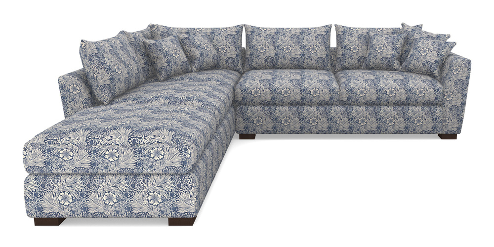 Product photograph of Hambledon Corner Sofa Rhf Combi Unit And Stool In William Morris Collection - Marigold - Indigo Linen from Sofas and Stuff Limited