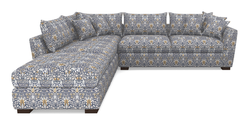 Product photograph of Hambledon Corner Sofa Rhf Combi Unit And Stool In William Morris Collection - Snakeshead - Indigo Hemp from Sofas and Stuff Limited