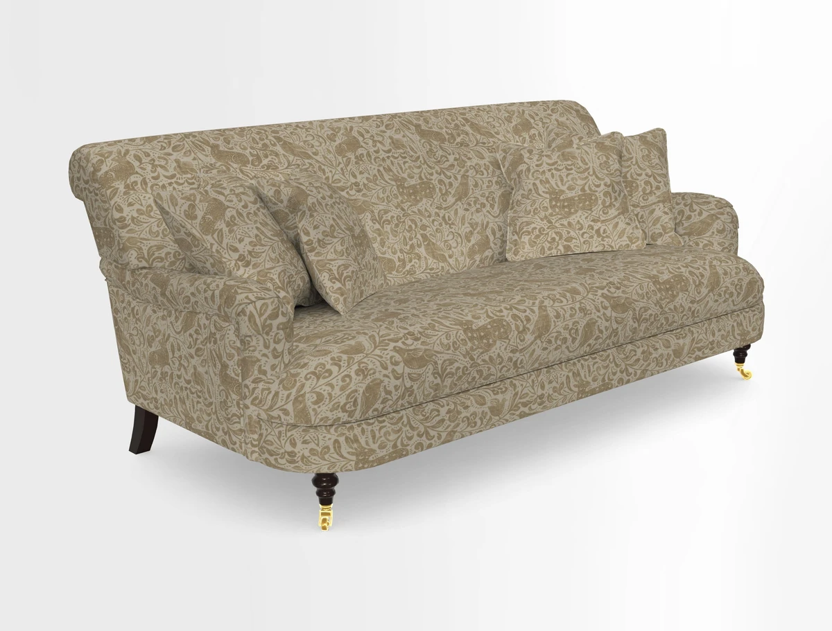 Holmfirth 3 Seater Seater Sofa in RHS Collection on Velvet Pieter van Kouwenhoorn Tulips with scatters in Almost Plain Velvet Maple and Brick