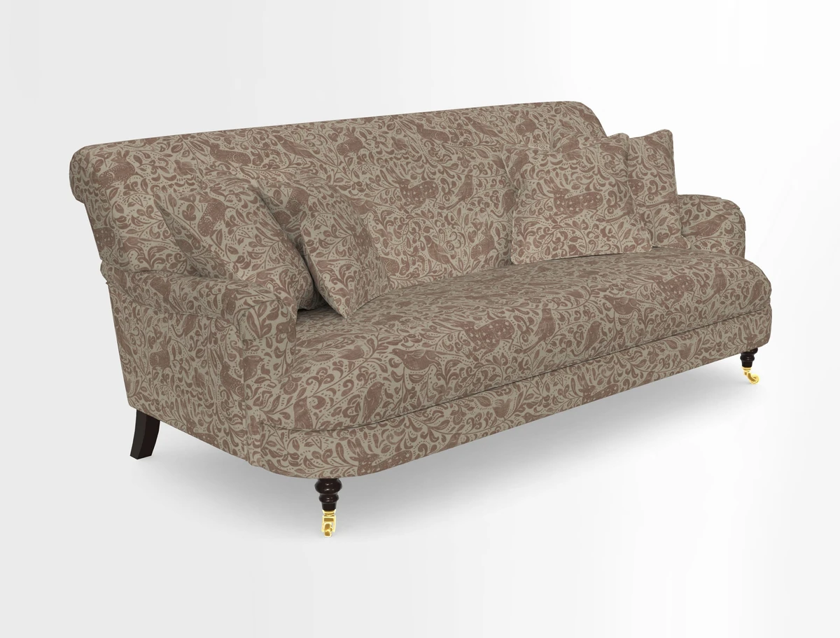 Holmfirth 3 Seater Seater Sofa in RHS Collection on Velvet Pieter van Kouwenhoorn Tulips with scatters in Almost Plain Velvet Maple and Brick