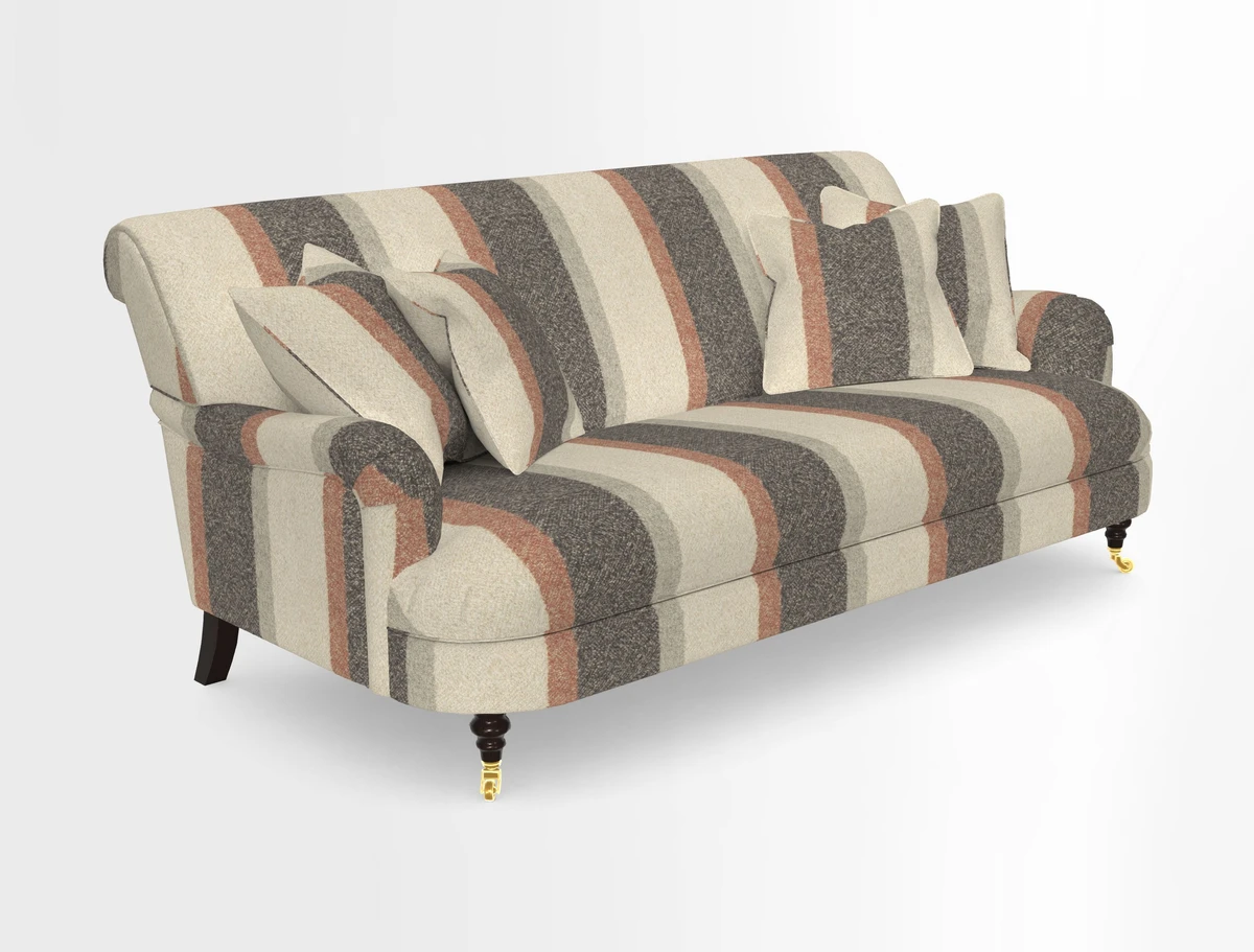Holmfirth 3 Seater Seater Sofa in RHS Collection on Velvet Pieter van Kouwenhoorn Tulips with scatters in Almost Plain Velvet Maple and Brick