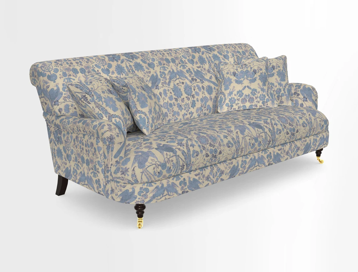 Holmfirth 3 Seater Seater Sofa in RHS Collection on Velvet Pieter van Kouwenhoorn Tulips with scatters in Almost Plain Velvet Maple and Brick