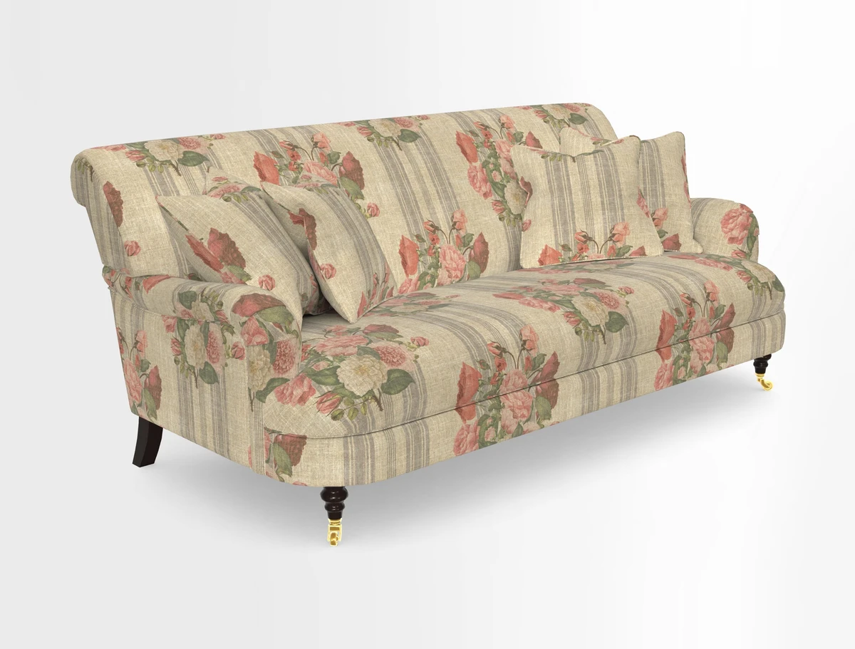 Holmfirth 3 Seater Seater Sofa in RHS Collection on Velvet Pieter van Kouwenhoorn Tulips with scatters in Almost Plain Velvet Maple and Brick