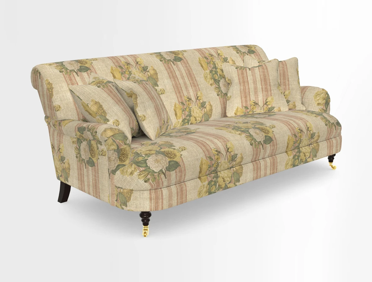 Holmfirth 3 Seater Seater Sofa in RHS Collection on Velvet Pieter van Kouwenhoorn Tulips with scatters in Almost Plain Velvet Maple and Brick