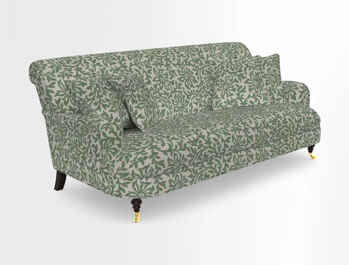 Holmfirth 3 Seater Seater Sofa in RHS Collection on Velvet Pieter van Kouwenhoorn Tulips with scatters in Almost Plain Velvet Maple and Brick