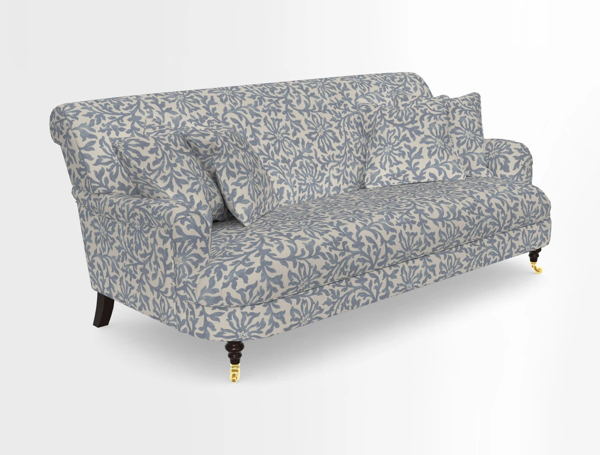 Holmfirth 3 Seater Seater Sofa in RHS Collection on Velvet Pieter van Kouwenhoorn Tulips with scatters in Almost Plain Velvet Maple and Brick