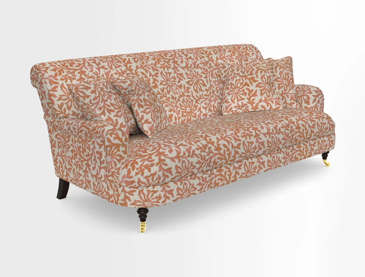 Holmfirth 3 Seater Seater Sofa in RHS Collection on Velvet Pieter van Kouwenhoorn Tulips with scatters in Almost Plain Velvet Maple and Brick