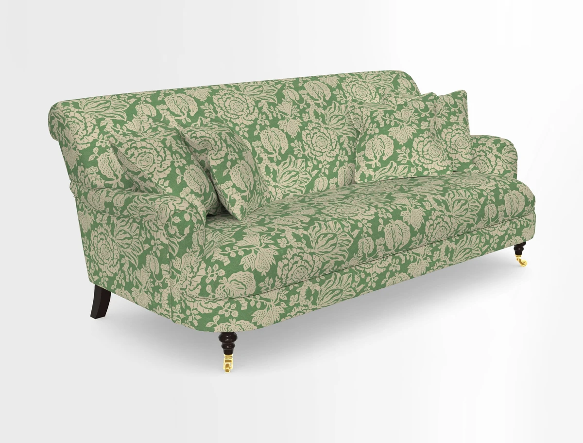 Holmfirth 3 Seater Seater Sofa in RHS Collection on Velvet Pieter van Kouwenhoorn Tulips with scatters in Almost Plain Velvet Maple and Brick
