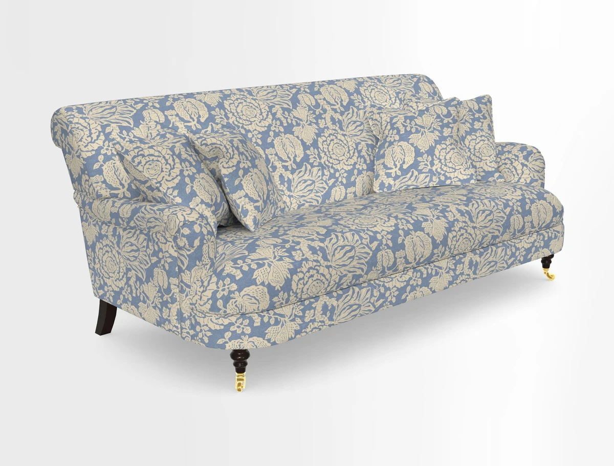 Holmfirth 3 Seater Seater Sofa in RHS Collection on Velvet Pieter van Kouwenhoorn Tulips with scatters in Almost Plain Velvet Maple and Brick