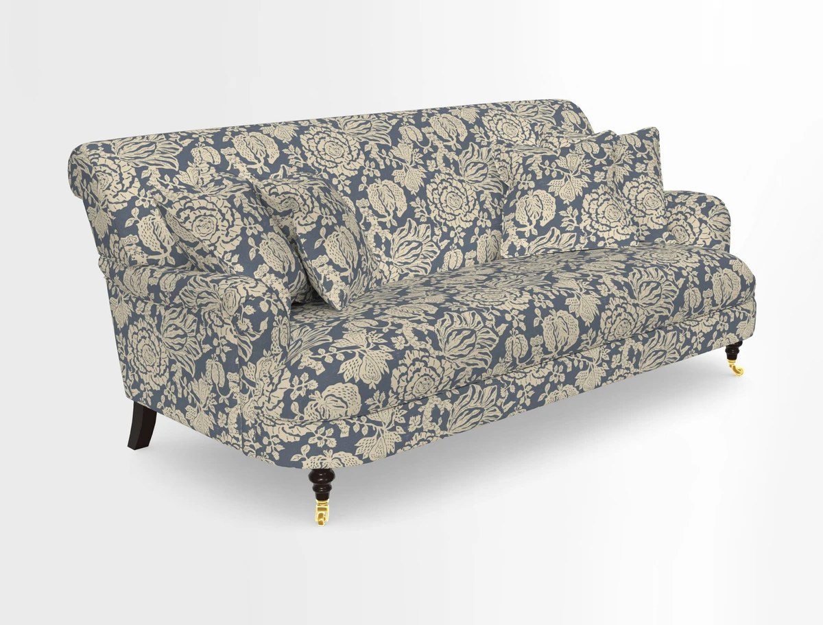 Holmfirth 3 Seater Seater Sofa in RHS Collection on Velvet Pieter van Kouwenhoorn Tulips with scatters in Almost Plain Velvet Maple and Brick
