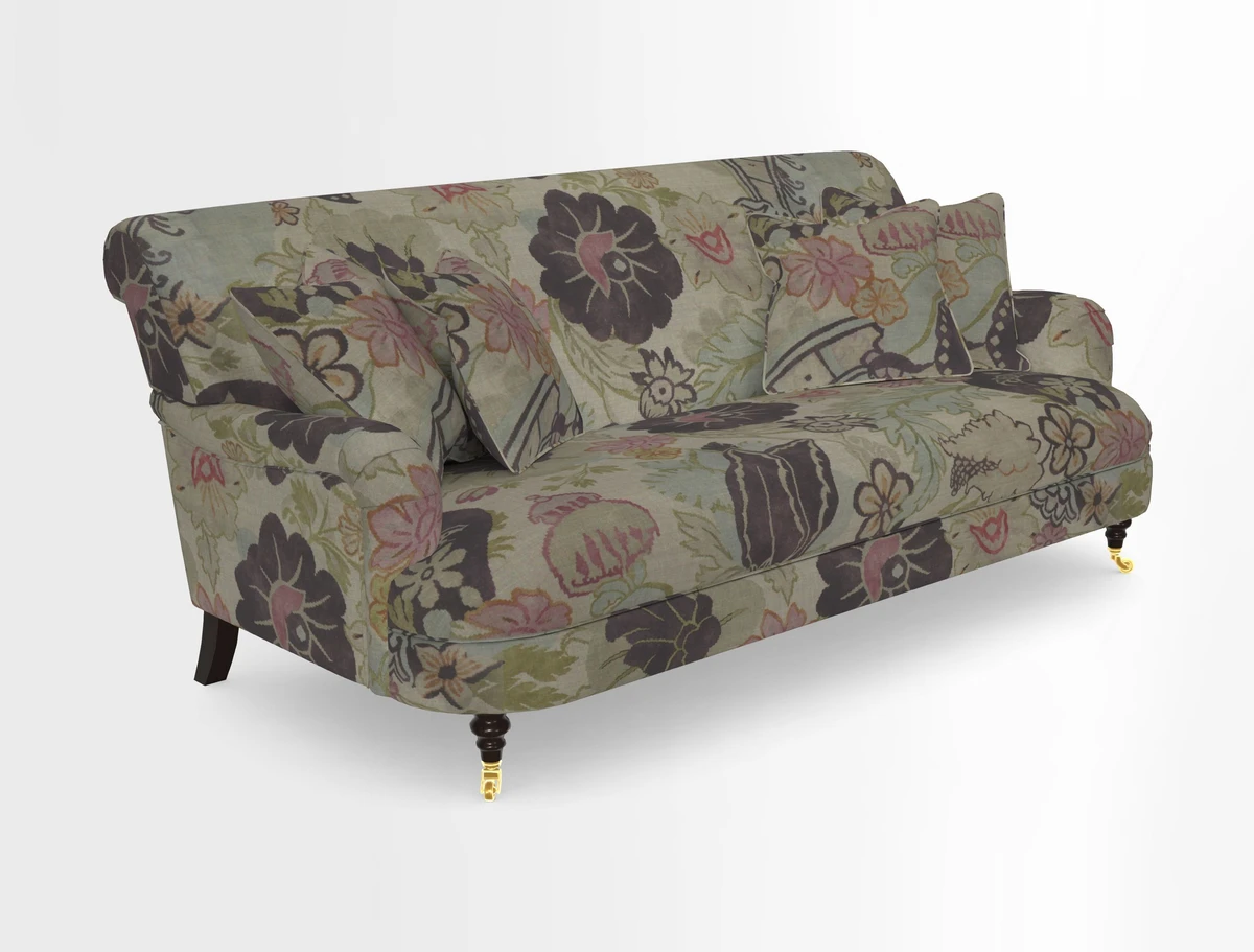 Holmfirth 3 Seater Seater Sofa in RHS Collection on Velvet Pieter van Kouwenhoorn Tulips with scatters in Almost Plain Velvet Maple and Brick