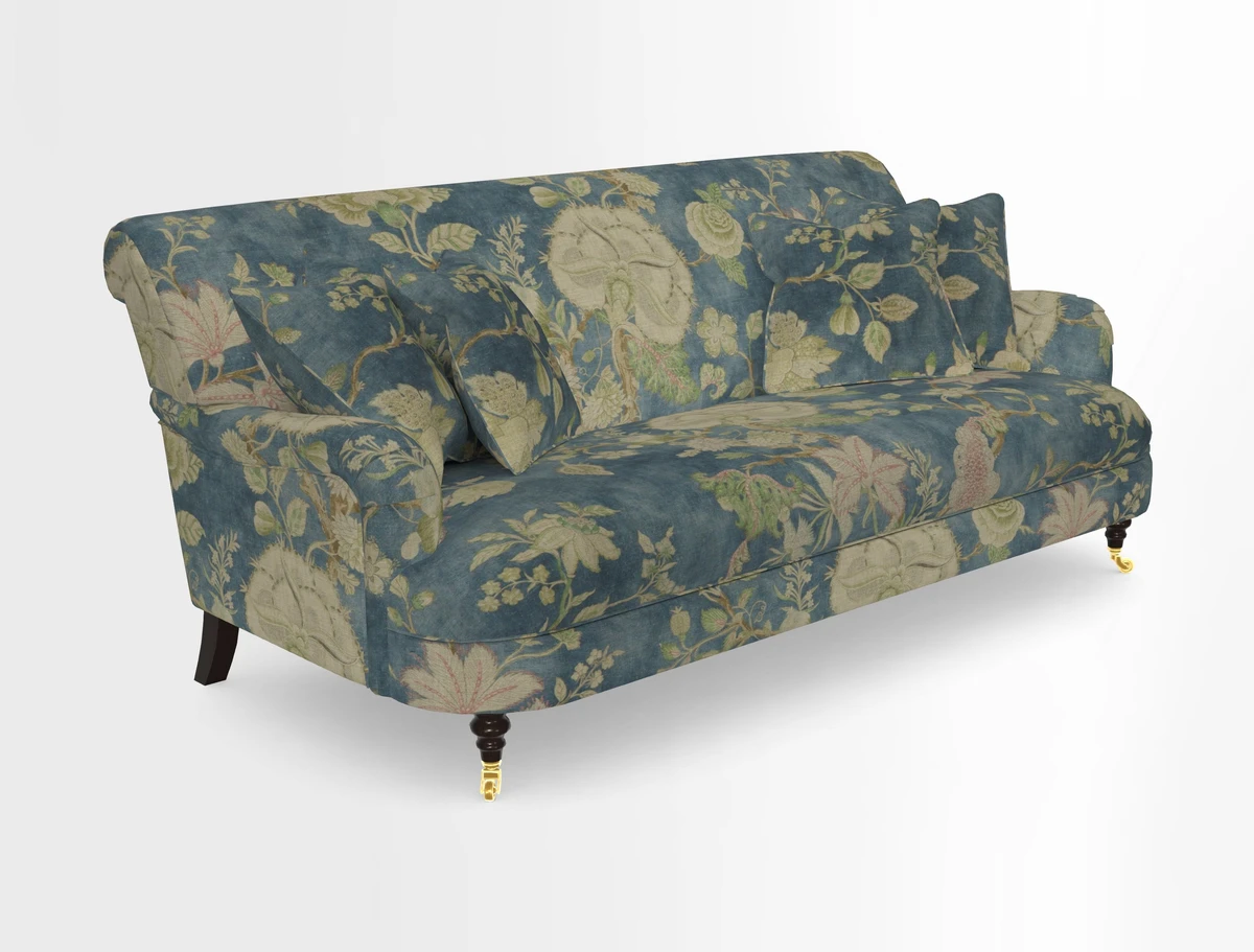 Holmfirth 3 Seater Seater Sofa in RHS Collection on Velvet Pieter van Kouwenhoorn Tulips with scatters in Almost Plain Velvet Maple and Brick