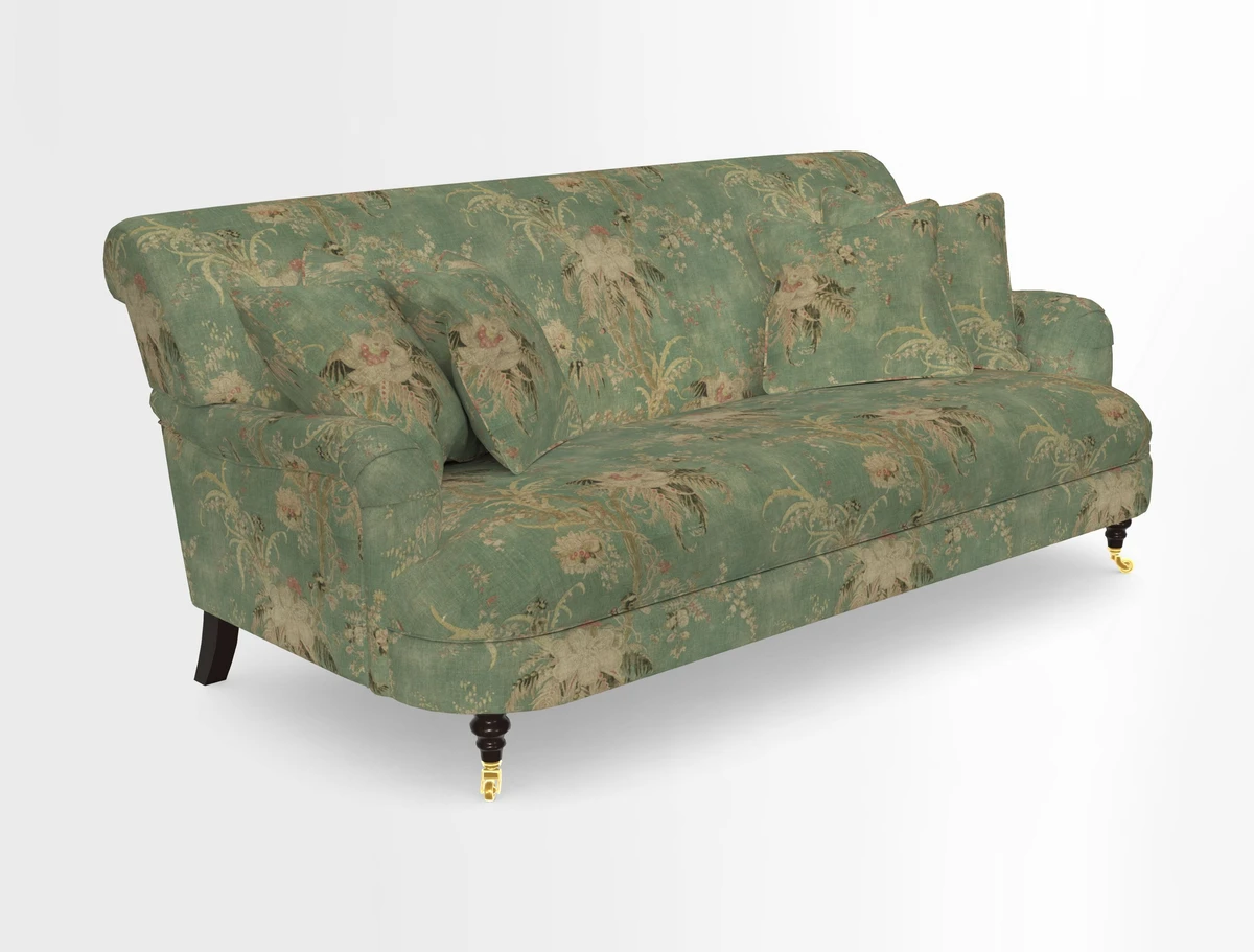 Holmfirth 3 Seater Seater Sofa in RHS Collection on Velvet Pieter van Kouwenhoorn Tulips with scatters in Almost Plain Velvet Maple and Brick