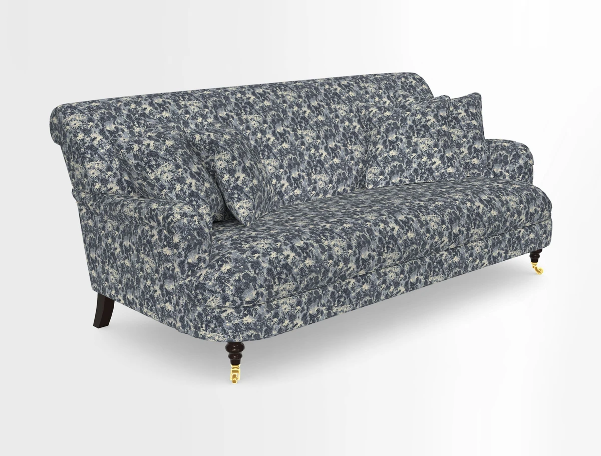 Holmfirth 3 Seater Seater Sofa in RHS Collection on Velvet Pieter van Kouwenhoorn Tulips with scatters in Almost Plain Velvet Maple and Brick
