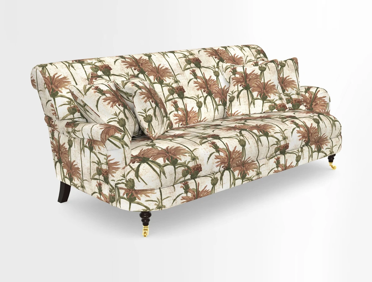 Holmfirth 3 Seater Seater Sofa in RHS Collection on Velvet Pieter van Kouwenhoorn Tulips with scatters in Almost Plain Velvet Maple and Brick