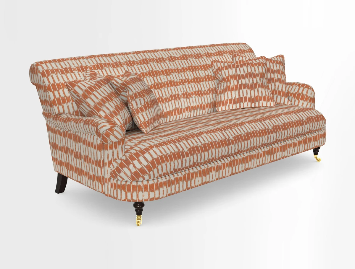 Holmfirth 3 Seater Seater Sofa in RHS Collection on Velvet Pieter van Kouwenhoorn Tulips with scatters in Almost Plain Velvet Maple and Brick