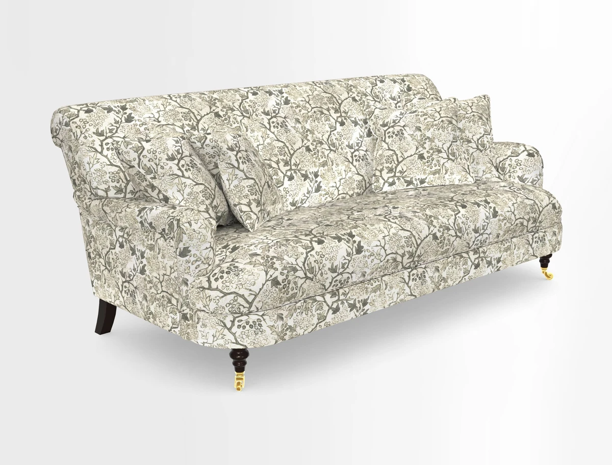 Holmfirth 3 Seater Seater Sofa in RHS Collection on Velvet Pieter van Kouwenhoorn Tulips with scatters in Almost Plain Velvet Maple and Brick
