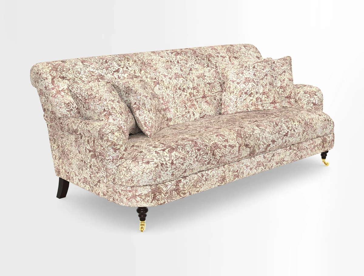 Holmfirth 3 Seater Seater Sofa in RHS Collection on Velvet Pieter van Kouwenhoorn Tulips with scatters in Almost Plain Velvet Maple and Brick