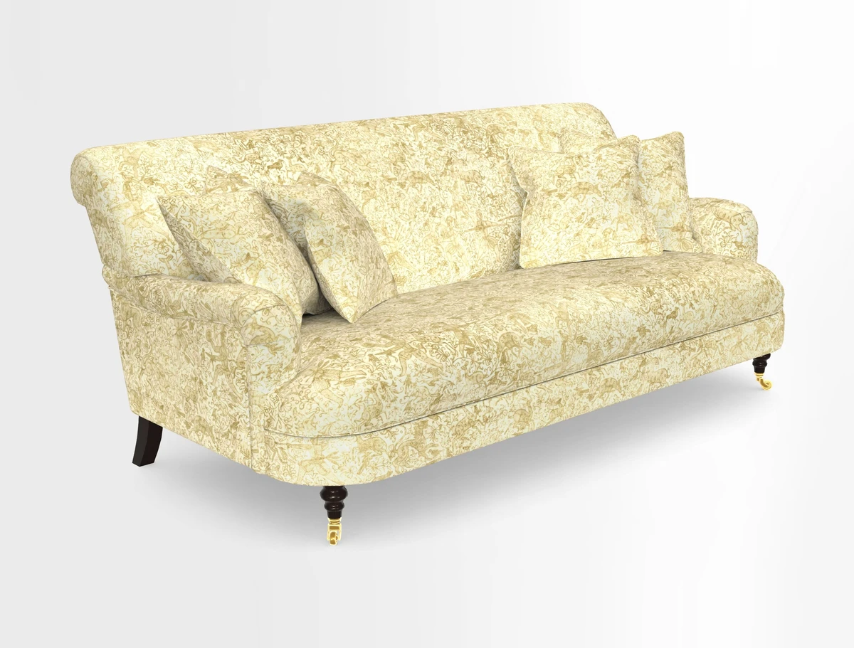 Holmfirth 3 Seater Seater Sofa in RHS Collection on Velvet Pieter van Kouwenhoorn Tulips with scatters in Almost Plain Velvet Maple and Brick