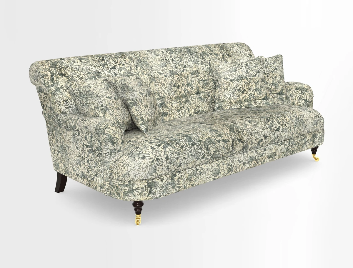 Holmfirth 3 Seater Seater Sofa in RHS Collection on Velvet Pieter van Kouwenhoorn Tulips with scatters in Almost Plain Velvet Maple and Brick