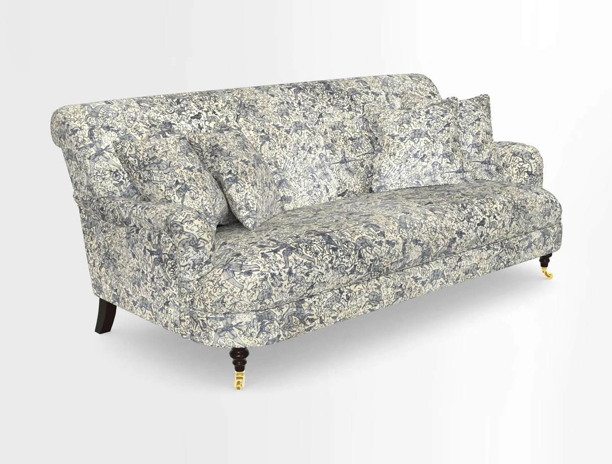 Holmfirth 3 Seater Seater Sofa in RHS Collection on Velvet Pieter van Kouwenhoorn Tulips with scatters in Almost Plain Velvet Maple and Brick