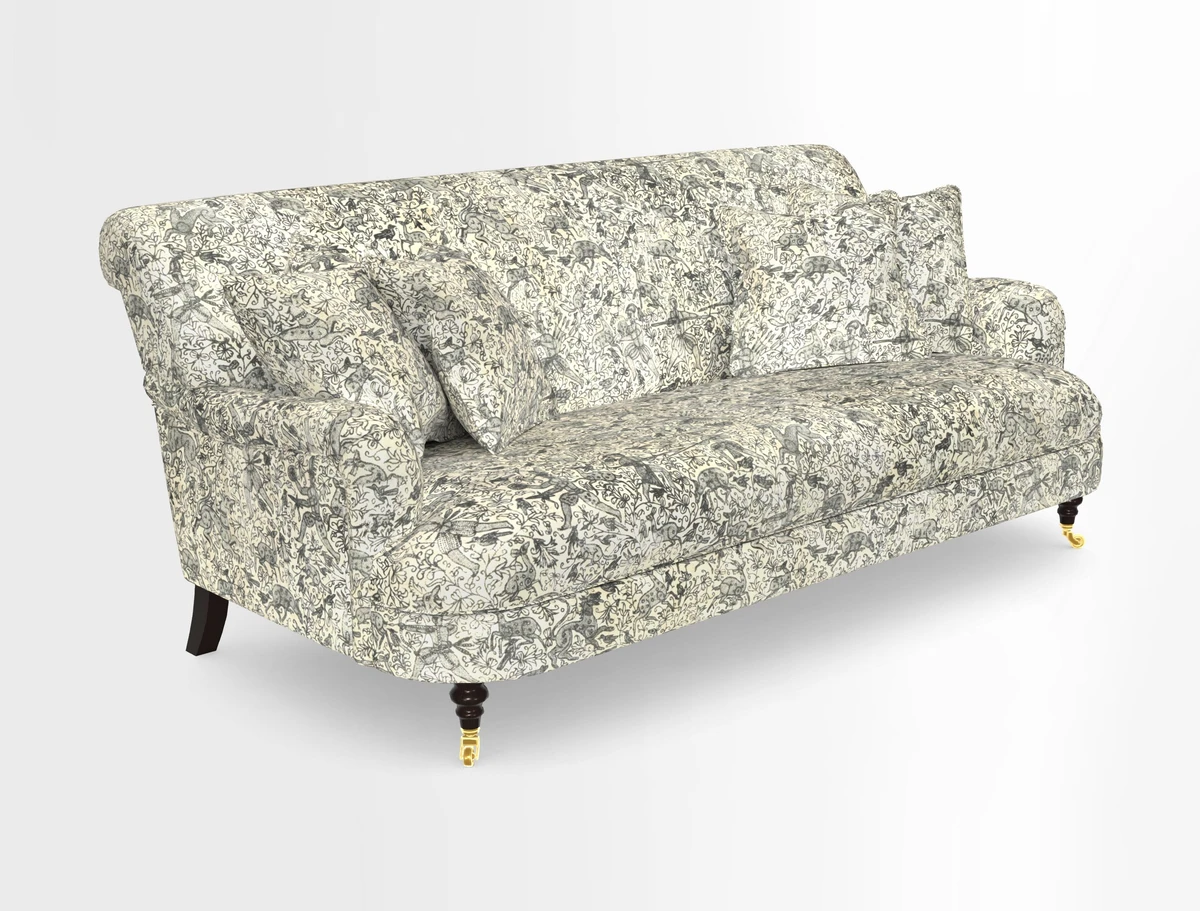 Holmfirth 3 Seater Seater Sofa in RHS Collection on Velvet Pieter van Kouwenhoorn Tulips with scatters in Almost Plain Velvet Maple and Brick