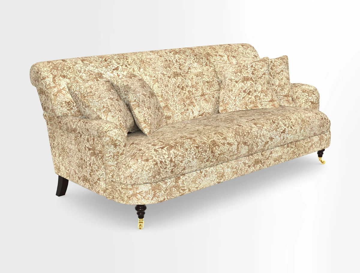 Holmfirth 3 Seater Seater Sofa in RHS Collection on Velvet Pieter van Kouwenhoorn Tulips with scatters in Almost Plain Velvet Maple and Brick