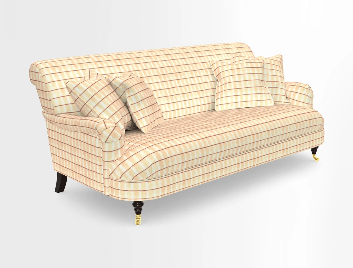 Holmfirth 3 Seater Seater Sofa in RHS Collection on Velvet Pieter van Kouwenhoorn Tulips with scatters in Almost Plain Velvet Maple and Brick