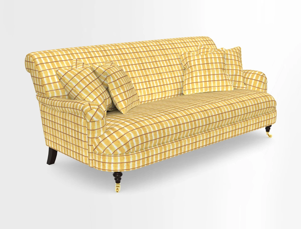 Holmfirth 3 Seater Seater Sofa in RHS Collection on Velvet Pieter van Kouwenhoorn Tulips with scatters in Almost Plain Velvet Maple and Brick