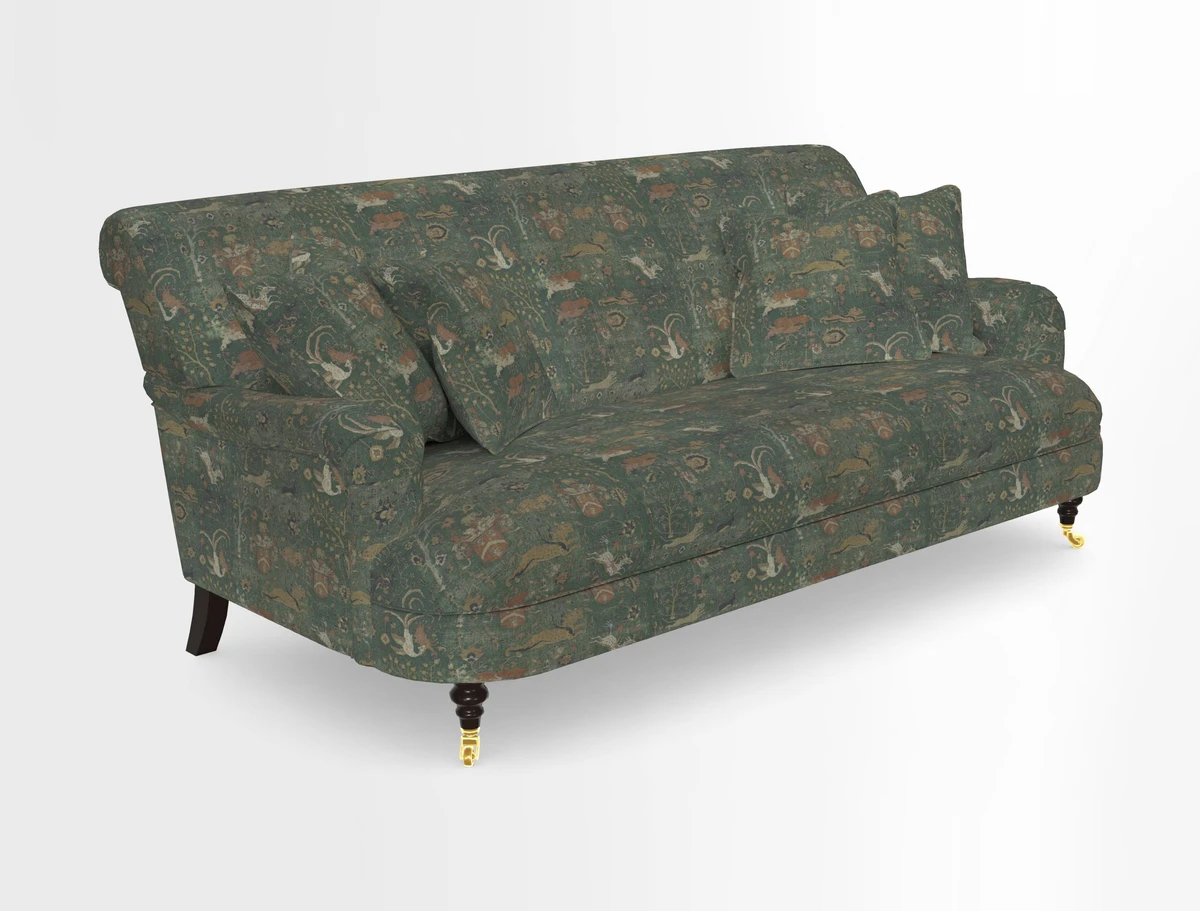 Holmfirth 3 Seater Seater Sofa in RHS Collection on Velvet Pieter van Kouwenhoorn Tulips with scatters in Almost Plain Velvet Maple and Brick