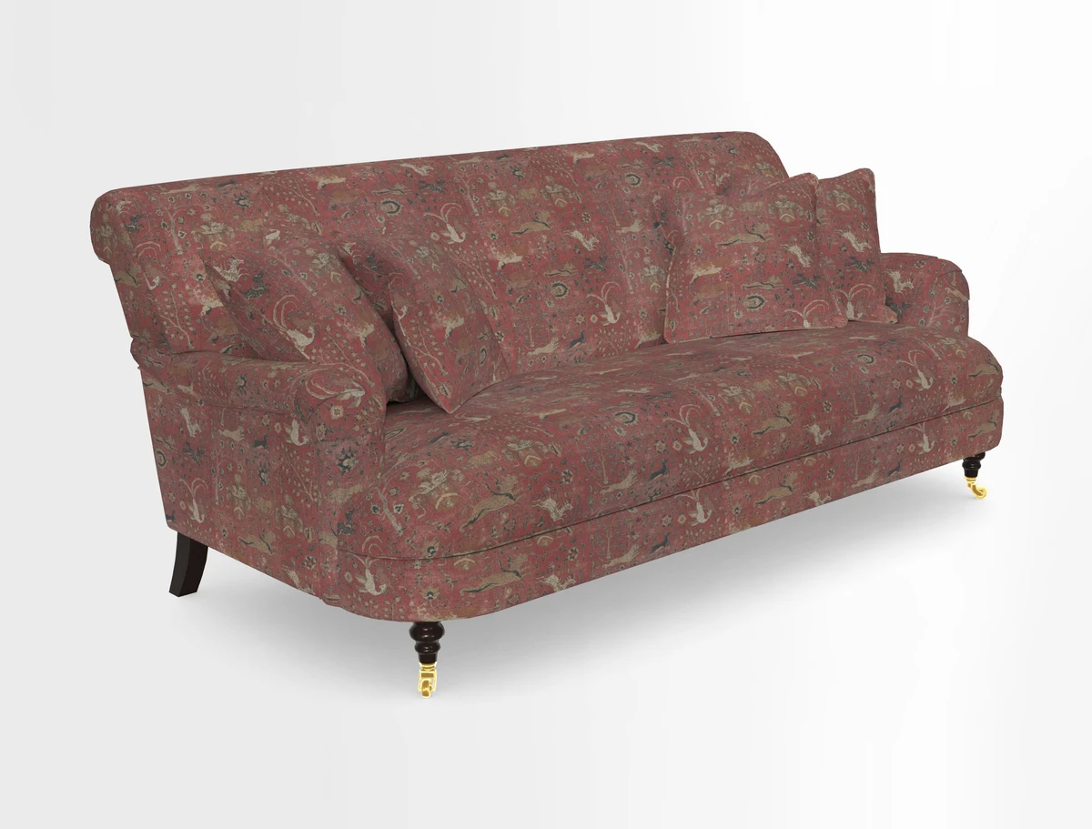 Holmfirth 3 Seater Seater Sofa in RHS Collection on Velvet Pieter van Kouwenhoorn Tulips with scatters in Almost Plain Velvet Maple and Brick
