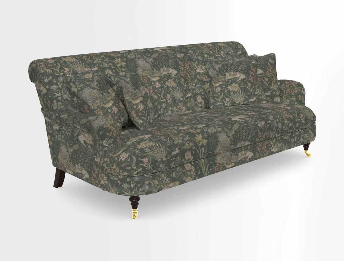 Holmfirth 3 Seater Seater Sofa in RHS Collection on Velvet Pieter van Kouwenhoorn Tulips with scatters in Almost Plain Velvet Maple and Brick