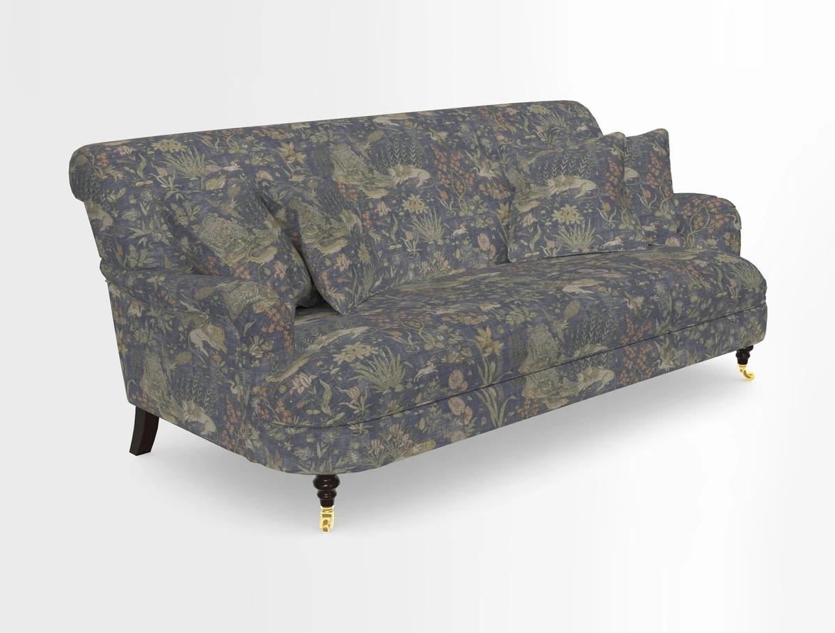 Holmfirth 3 Seater Seater Sofa in RHS Collection on Velvet Pieter van Kouwenhoorn Tulips with scatters in Almost Plain Velvet Maple and Brick